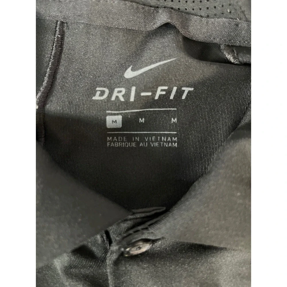 Nike Golf Polo Mens Medium Black Grey Striped Tiger Woods Dri-FIT Short Sleeve